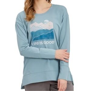 LIFE IS GOOD Blue Mountain Graphic Crusher Flex Women's Long Sleeve Top Size XL